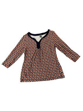 Ann Taylor Womens Printed 3/4 Sleeve Top Geometric Pattern Multicolor Large